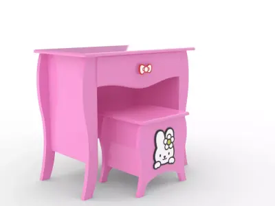 hello kitty kids wooden decor chair and hair make up Free 3D model