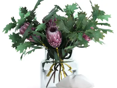 Protea and Oak leaves 3D model