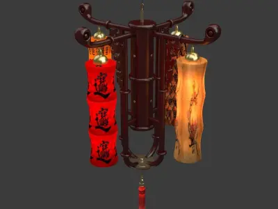 Chinese bamboo red lantern 3D model