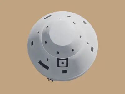 Spaceship 3D model spacecraft flying in sky Low-poly 3D model