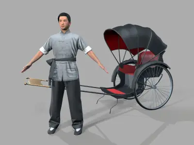 Rickshaw  Puller Low-poly 3D model