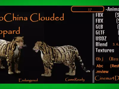 Indochina Clouded Leopard Low-poly 3D model