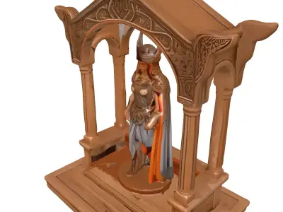 Valkyrie Goddess Statue Wooden Shrine Low-poly 3D model