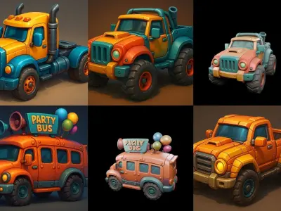 Stylized Car Advanced model bundle 17 pack 100 glb 3D model