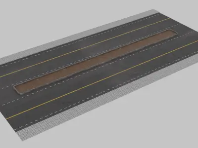 Modular Asphalt Road Kit Low-poly 3D model