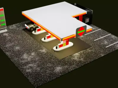  Gas station Low-poly 3D model