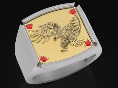 Eagle Man Ring Sculpture Jewelry gold silver 3D print model