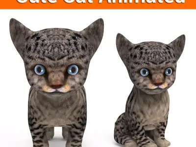 3D Cartoon Cat Animated Model  Low-poly 3D model