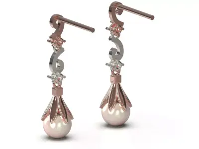 Exquisite Pearl Earrings Rose Gold Ready for 3D Printing pe0057 3D print model
