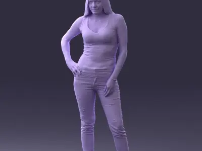 000166 Woman in Casual Embroidered Jeans and Tank Top 0718 3dp 3D print model