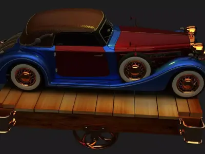 Chinese Display Stand with Antique Car Figure  Low-poly 3D model