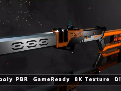 Future Sci-Fi Blaster Shotgun Game-Ready Low-poly 3D model