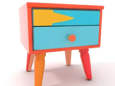 Colorful Retro Nightstand Model Pack with Two Drawers Low-poly 3D model