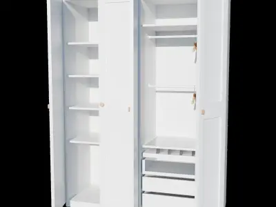 White Wooden Four-Door Lacquered Cabinet 3D model