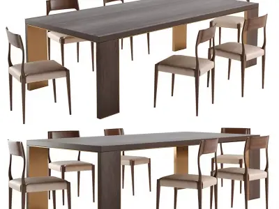 Luxury Wooden Dining Set with Upholstered Chairs 3D model