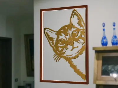 Peeking Cat 3D Wall Art - Decorative Laser Cut Panel Low-poly 3D model