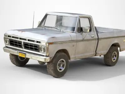 Ford Classic F100 pickup 1976 Old White Low-poly 3D model