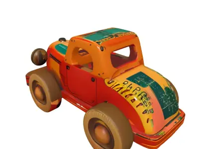 Vintage Wooden Toy Car Model Low-poly 3D model