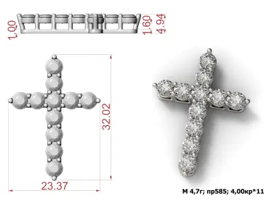 G0447 diamond cross pendant 3D print model