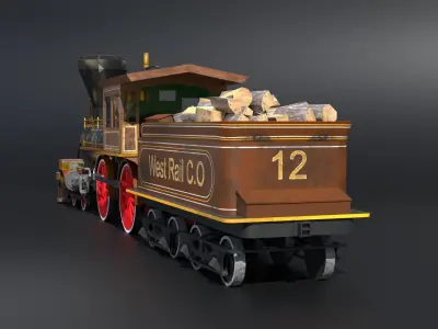 Old West Steam Train Low-poly 3D model