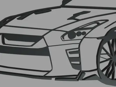 Nissan GTR Perspective Wall Silhouette 3D print model