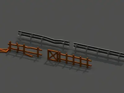 Post Apocalyptic Road Barrier and Wooden Fence Low-poly 3D model