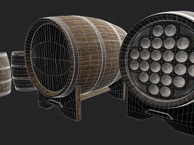 Old Decorative Wine Barrels PBR Low-poly 3D model
