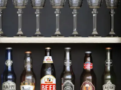 Set-167 bar cabinet with glasses and bottles 3D model