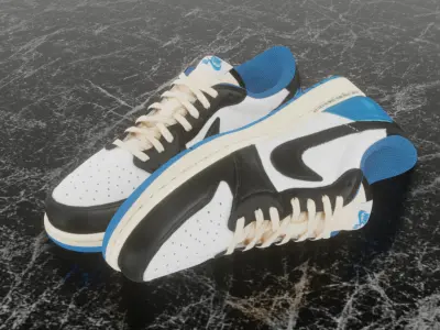 AIR JORDAN 1 LOW TRAVIS SCOTT FRAGMENT 3D SHOES Low-poly 3D model