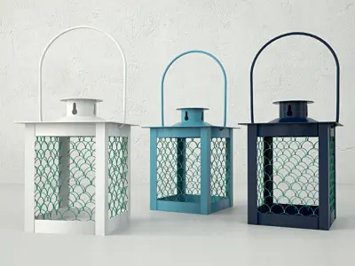 Coloured lanterns and tealightholders 3D model