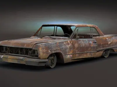 Burnt Retro Cars Set 3D Model Pack