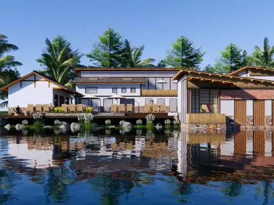 New Chinese style country hostel 3D model