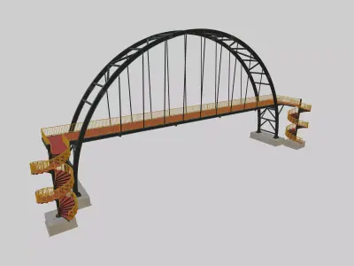 Steel Pedestrian Bridge-Arch Column Type-Spiral Stair-30 3D model