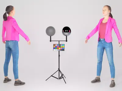 Female in a purple jacket ready for animation 200 Low-poly 3D model