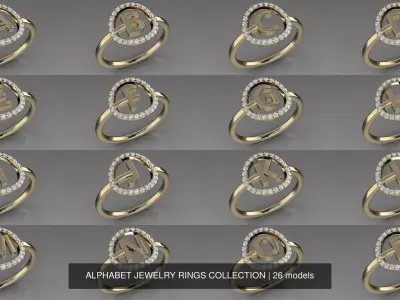 ALPHABET JEWELRY RINGS COLLECTION 3D Model Pack