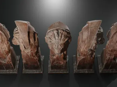 Lion wooden statue Low-poly 3D model