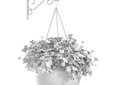 Hanging basket flowerpot rattan pot with flowers  3D model