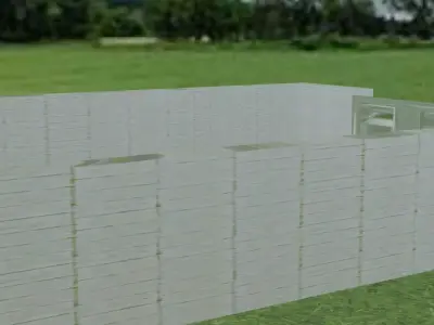 Luxury Villa Fence with Iron Gate Low-poly 3D model