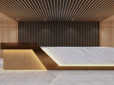 Luxury Reception Desk with Marble Counter and Wood Panels Low-poly 3D model