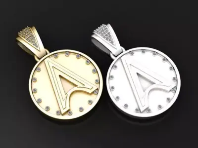 gold initial pendant   3d printable model  3D print model