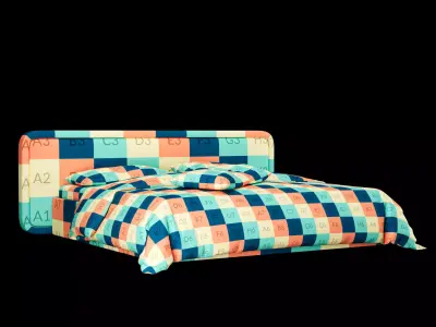 Bed with pillows and blanket 027 3D model