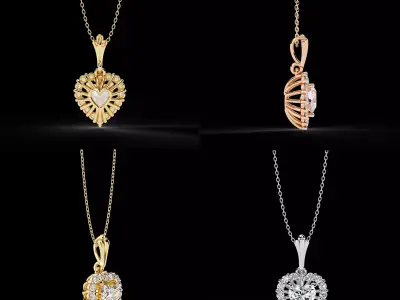 Luxury Heart Shape Diamond Pendant Necklace CAD Design 3DM 3D print model
