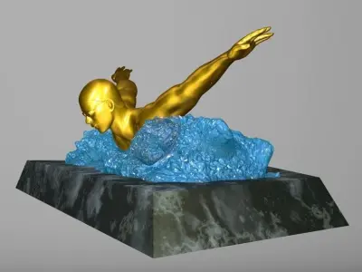 Swimmer 3D model gold statue of man swimming in water 3D print model
