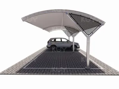 Stretch canvas roof structure with pattern 1 Low-poly 3D model