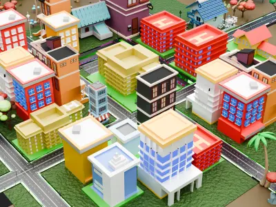 Low Poly Cartoon City Pack  3D model