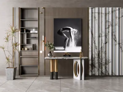 Sideboard with wall panel and flooring 5 3D model