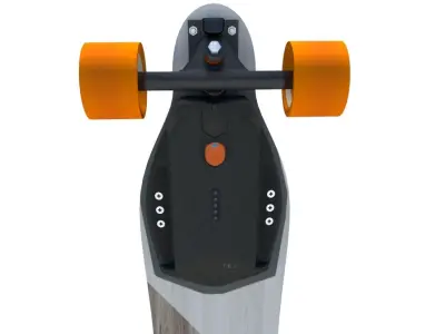 SkateBoosted electric skateboard with orange wheels Low-poly 3D model