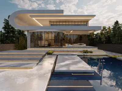  Modern Luxury Villa with Curved Facade - Lumion  Scene 3D model