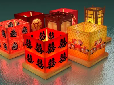 Chinese water lanterns 3D model