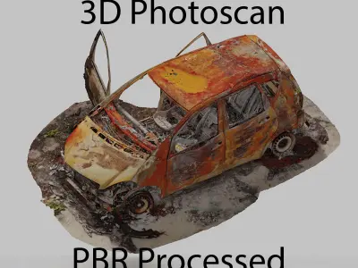 PBR 8K Burned Destroyed car Scan abandoned 3D model